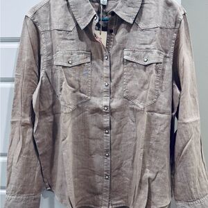 Sundance Women’s Willow Linen With Pearl Snap Blouse in color Tan Size L